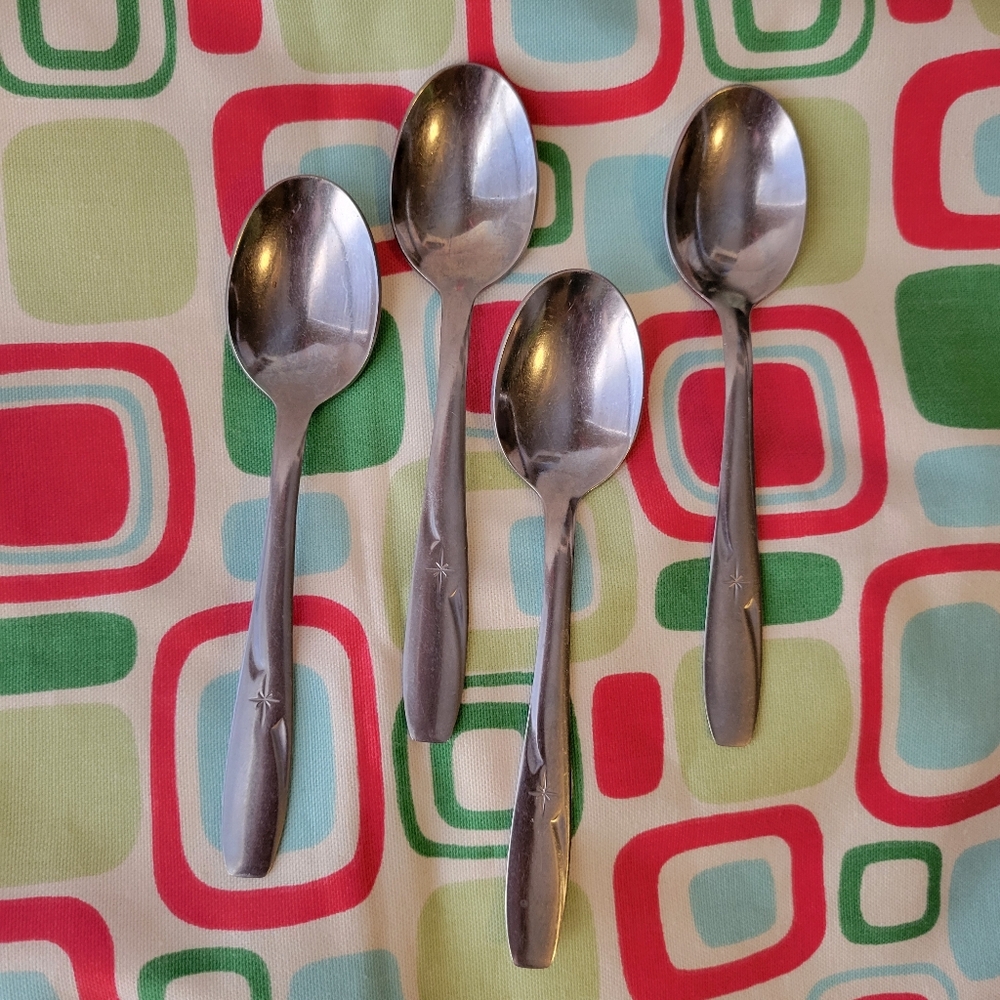 Atomic Northern Star Spoons (4)~ Stainless by Wallace ~ Vintage ~ Retro ~ 1960s?